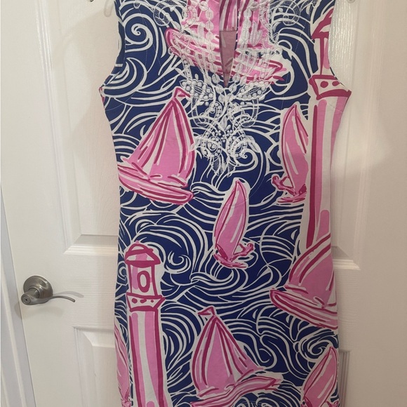 barbara gerwit Dresses & Skirts - Barbara Gerwit Nautical Pink and Blue Sleeveless Dress Tropical Nautical